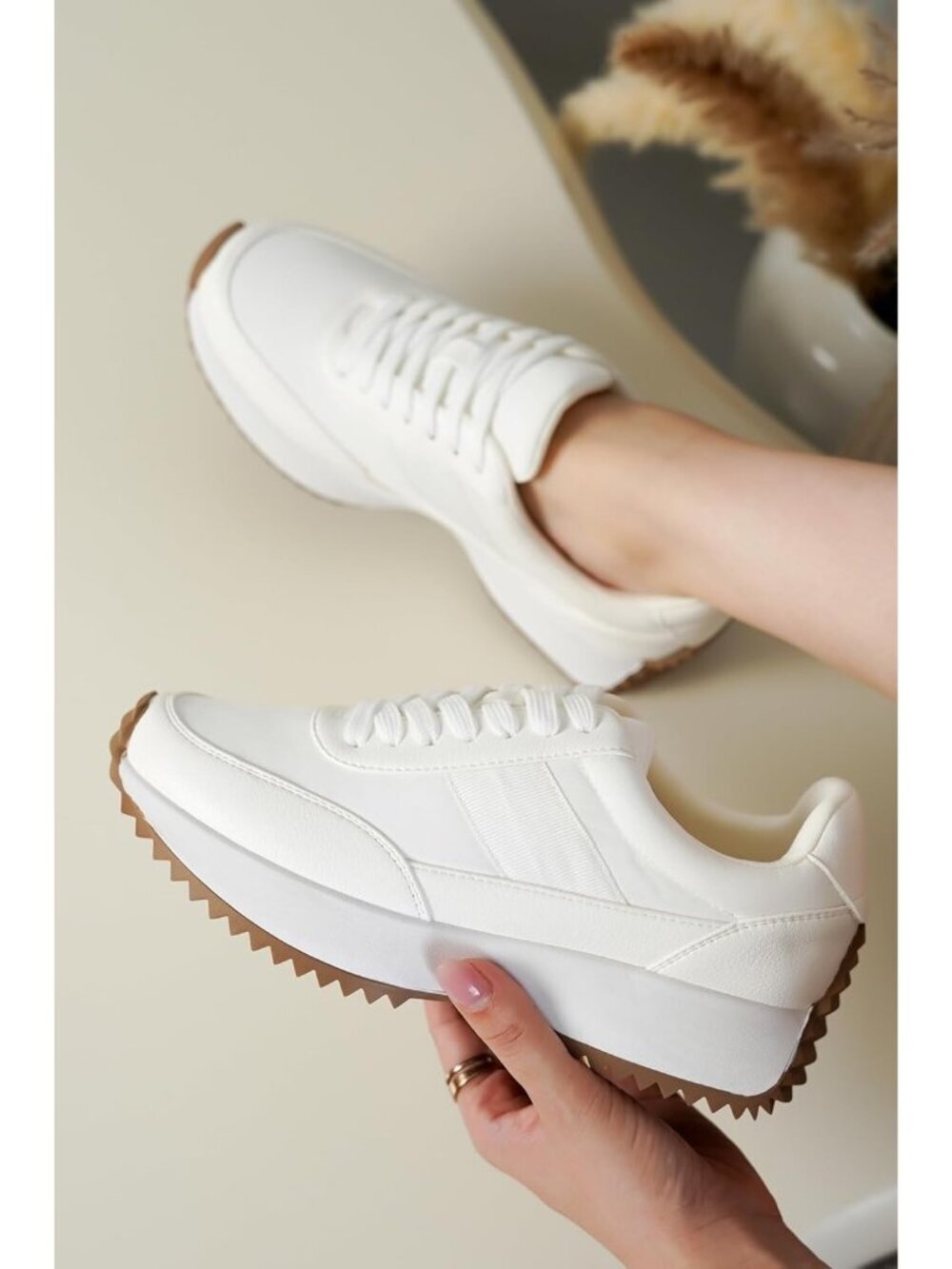 Women's Serena-cream Faux Suede Rubber Sole Lace Up Non-Slip Fashion Sneakers - Picture 2 of 2